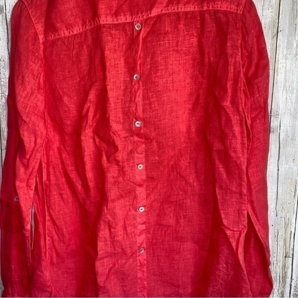 Sigrid Olsen Linen Red Orange Button - Picture 4 of 5